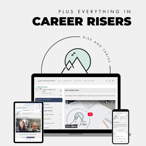 Career development platform with devices displaying different features on a light gray background.