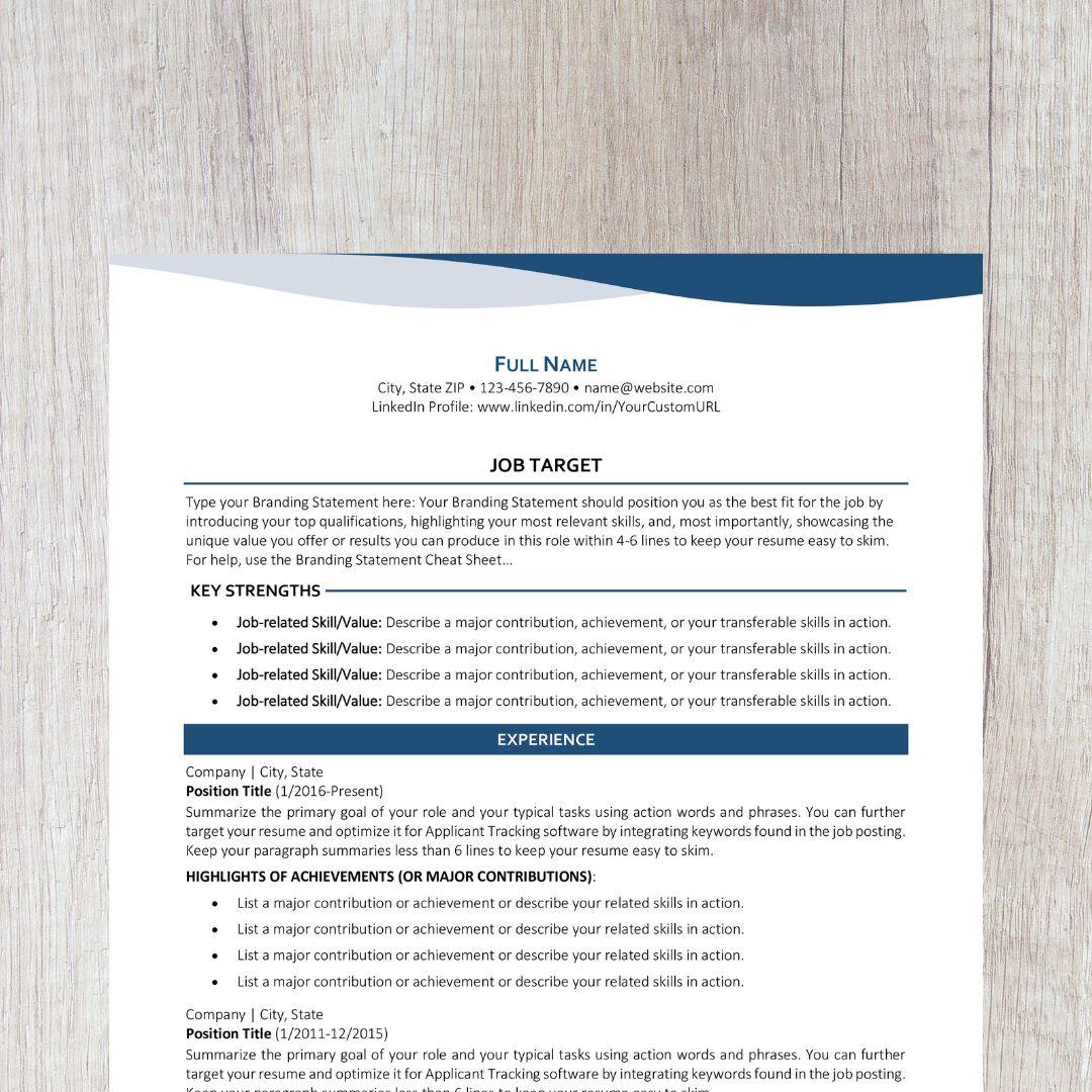 Bend Resume Template - Dark Blue College Edition