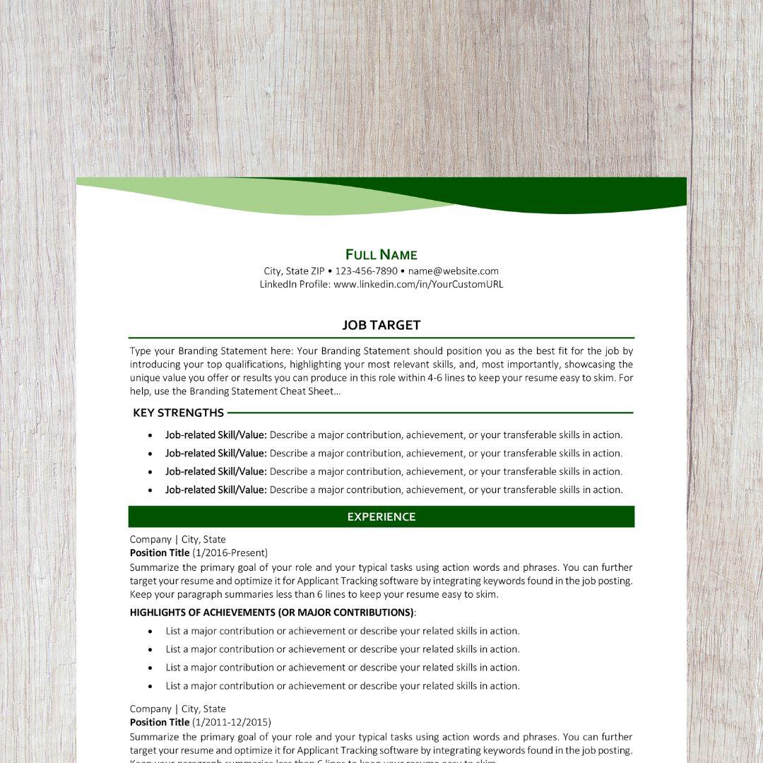 Bend Resume Template - Dark Green College Edition
