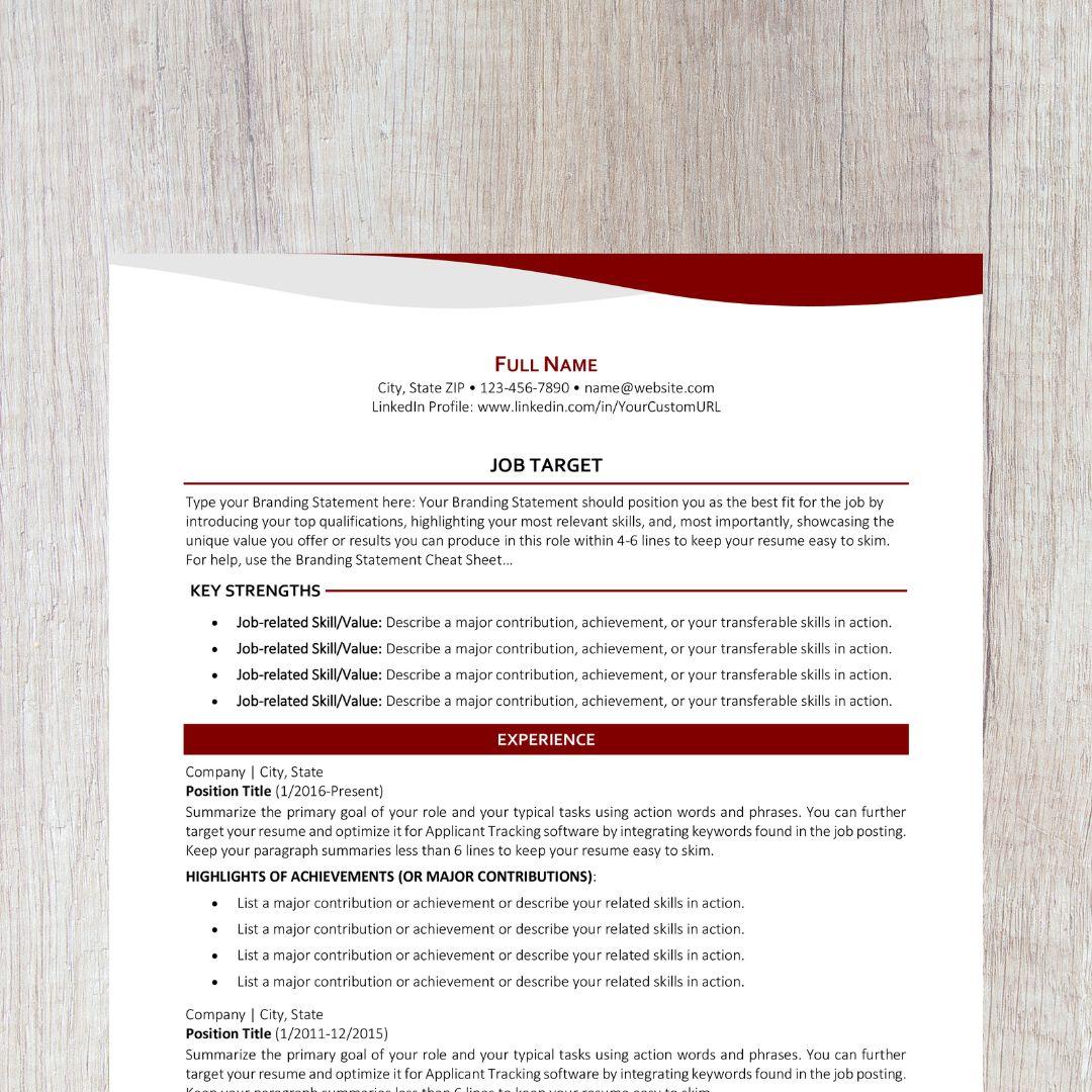 Bend Resume Template - Dark Red College Edition