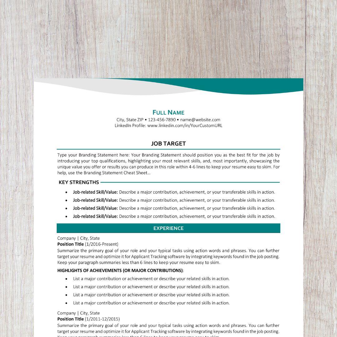 Bend Resume Template - Teal College Edition