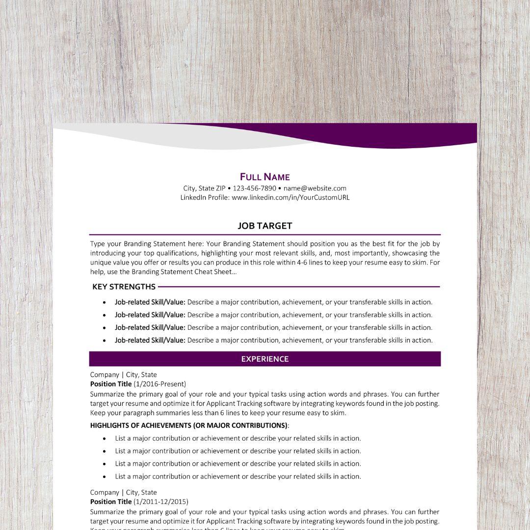 Bend Resume Template - Violet College Edition