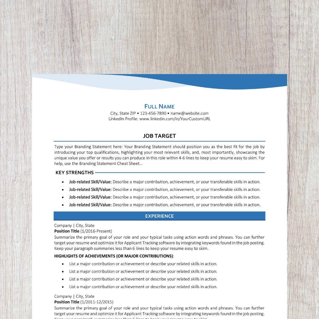 Bend Resume Template - Light Blue College Edition