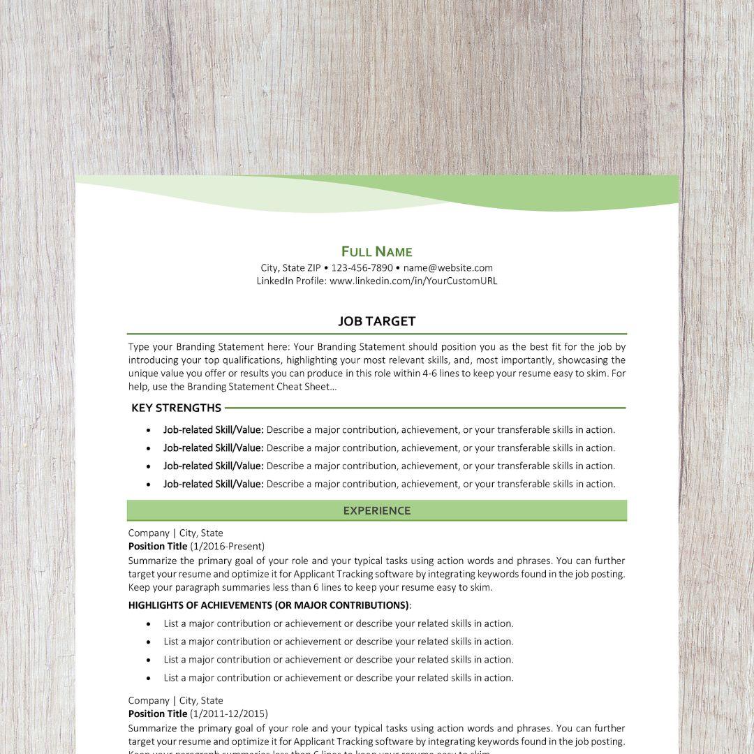 Bend Resume Template - Light Green College Edition