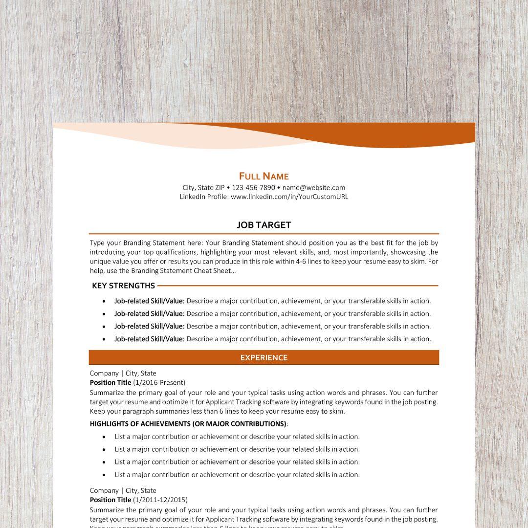 Bend Resume Template - Orange College Edition