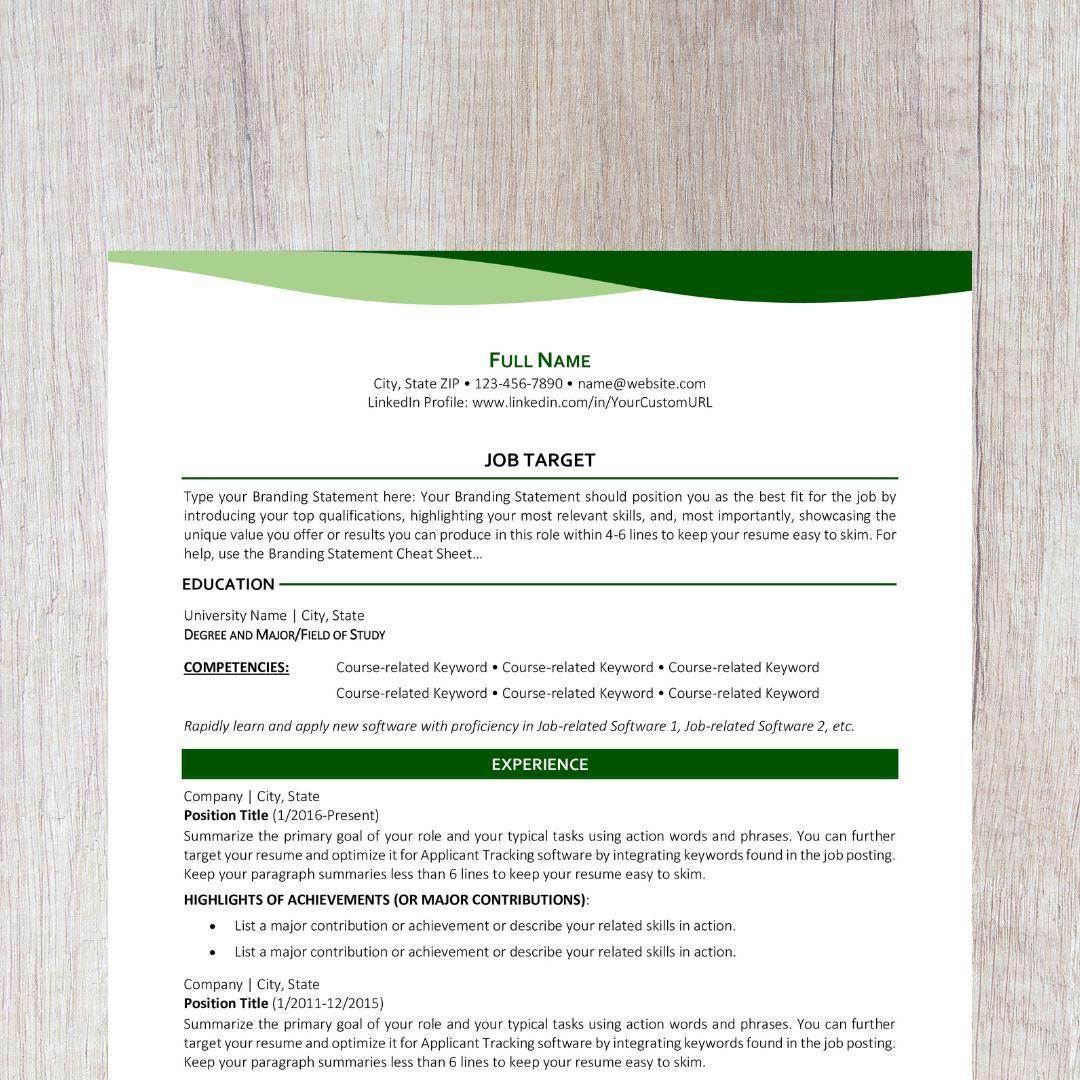 Bend Resume Template - Dark Green