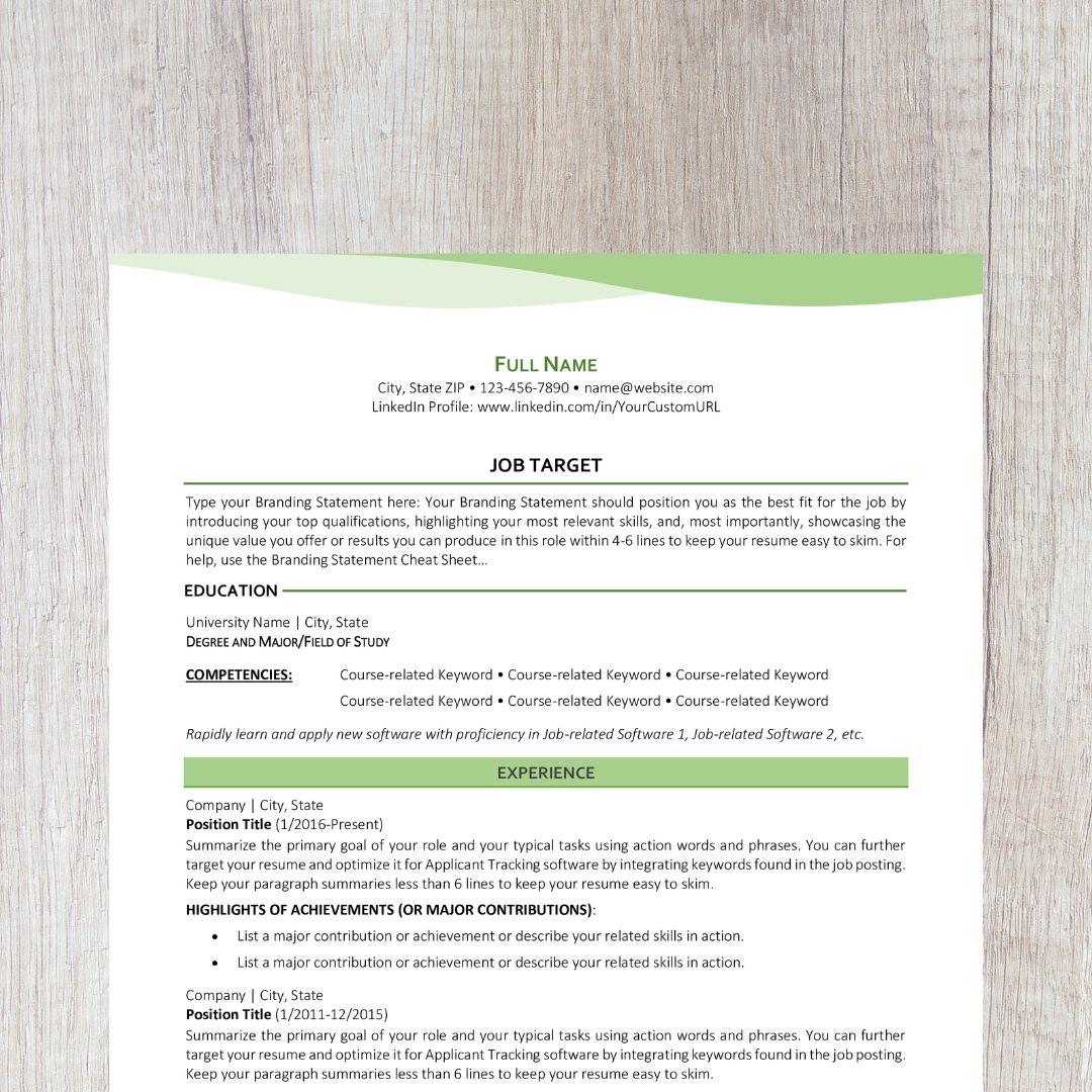 Bend Resume Template - Light Green