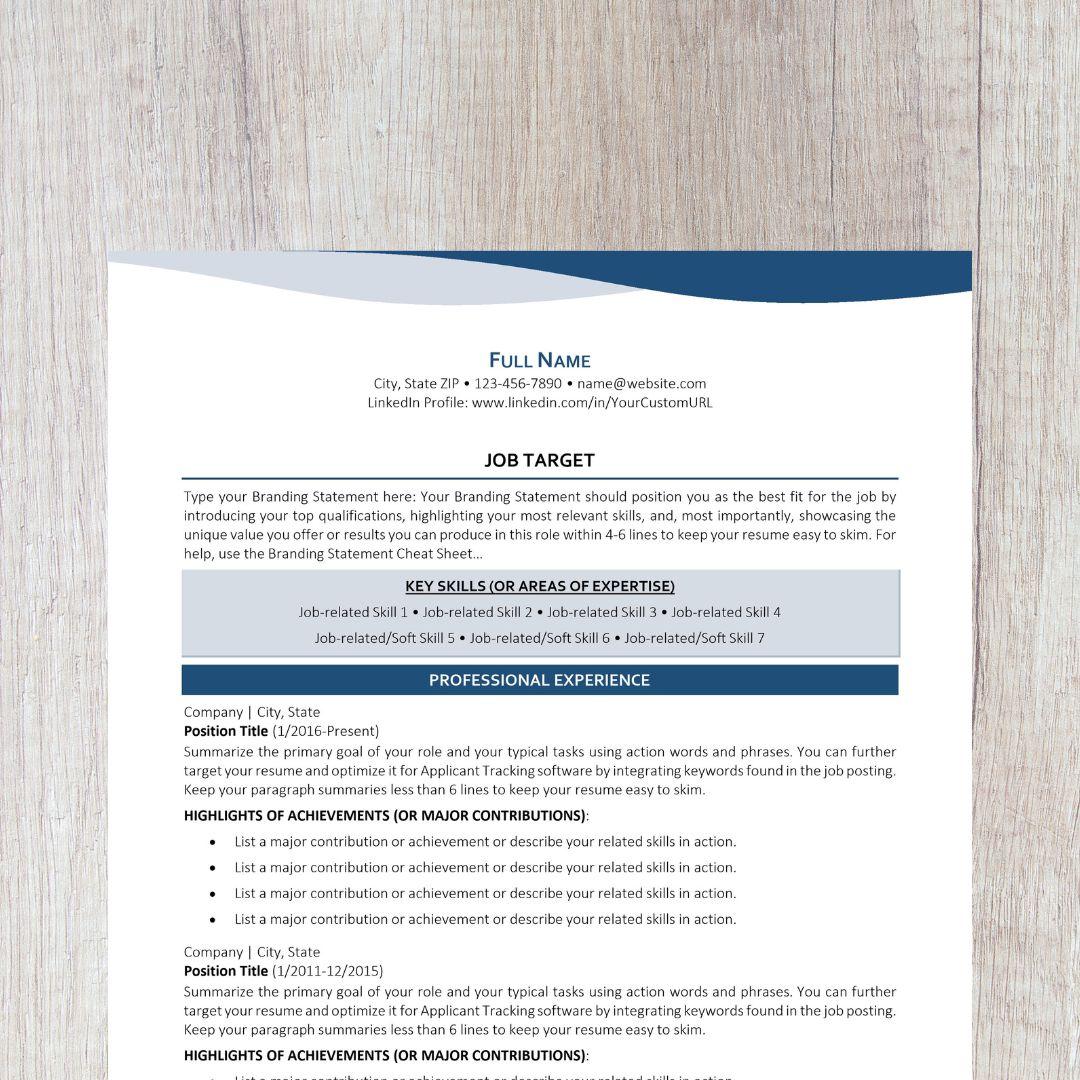 Bend Resume Template - Dark Blue Career Change Edition