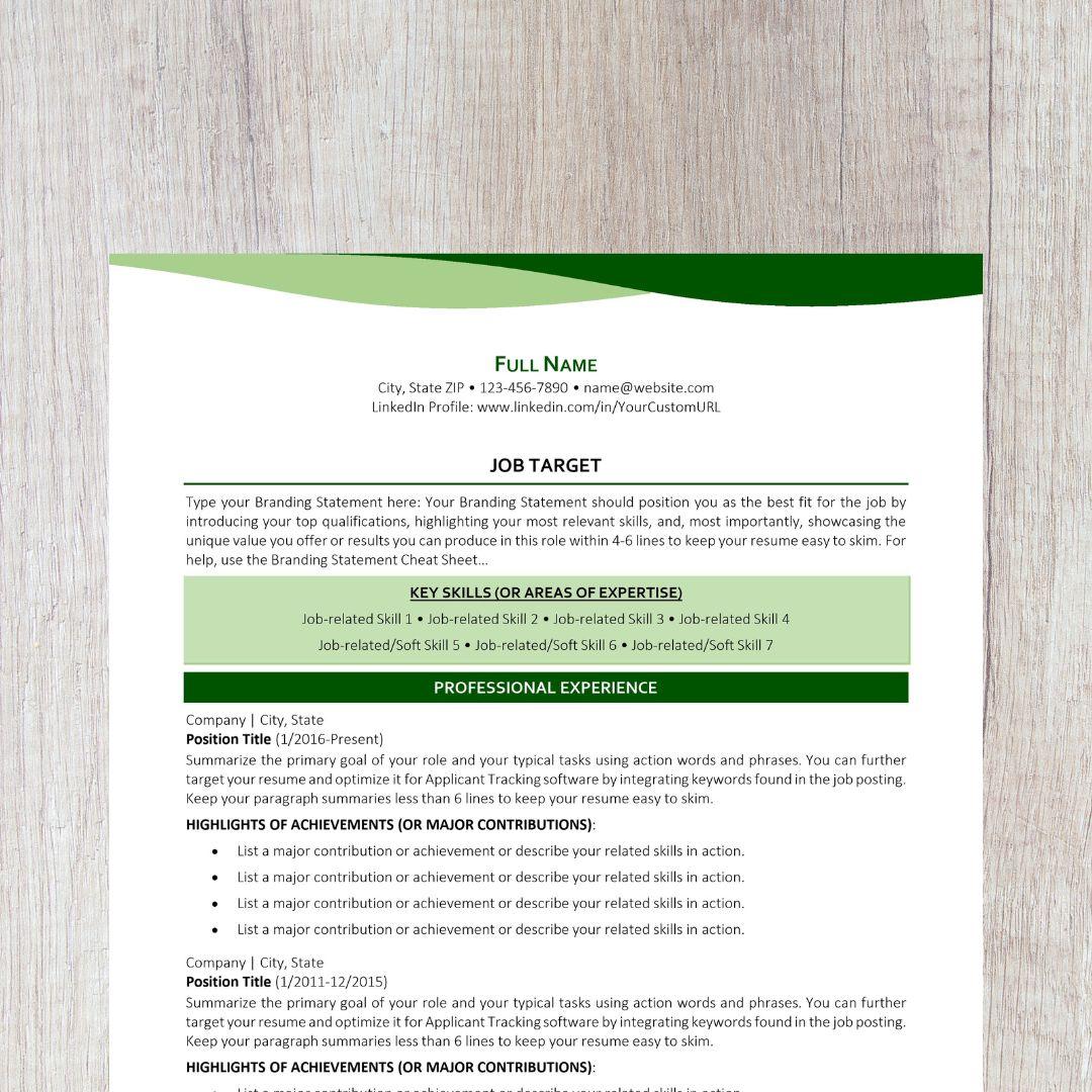 Bend Resume Template - Dark Green Career Change Edition