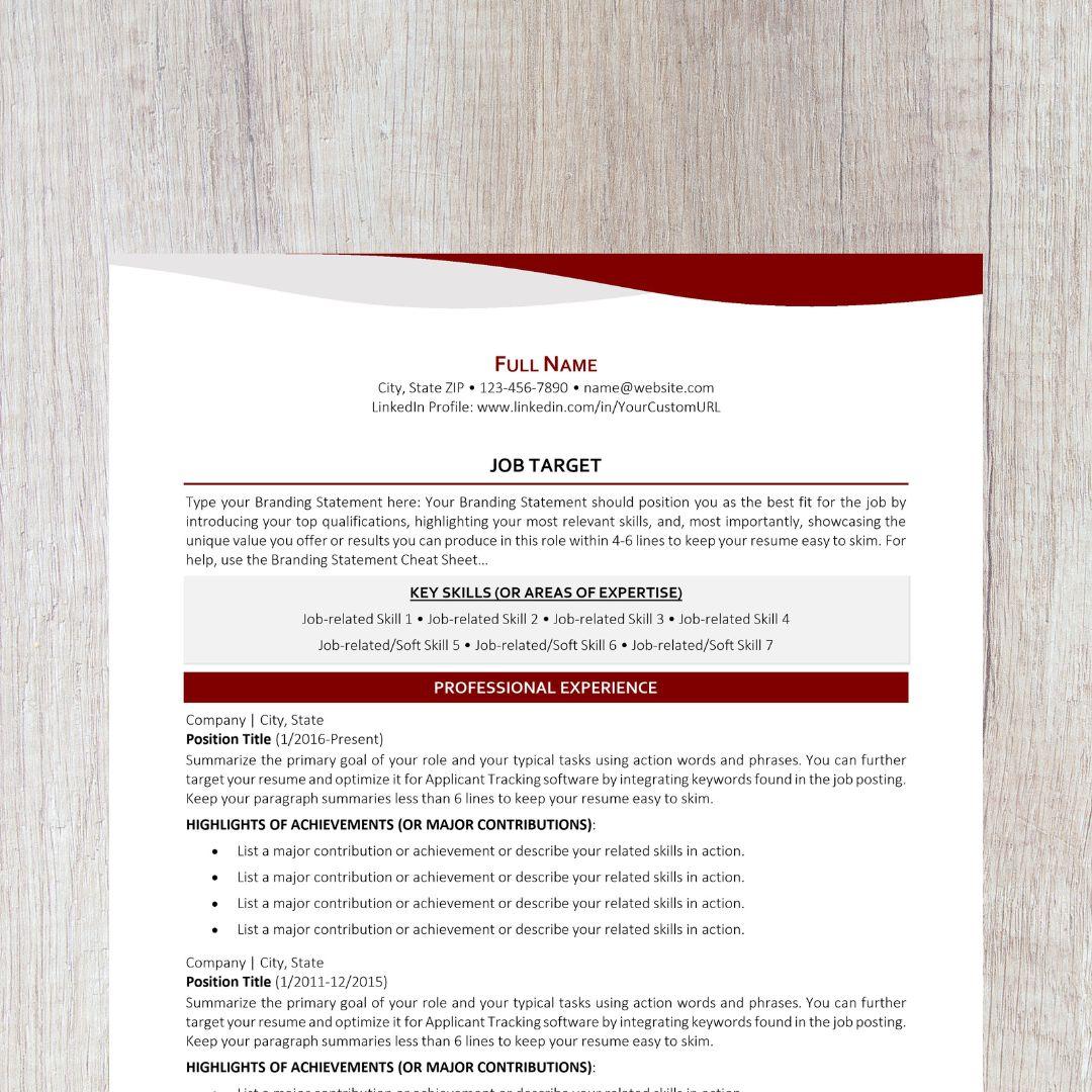 Bend Resume Template - Dark Red Career Change Edition