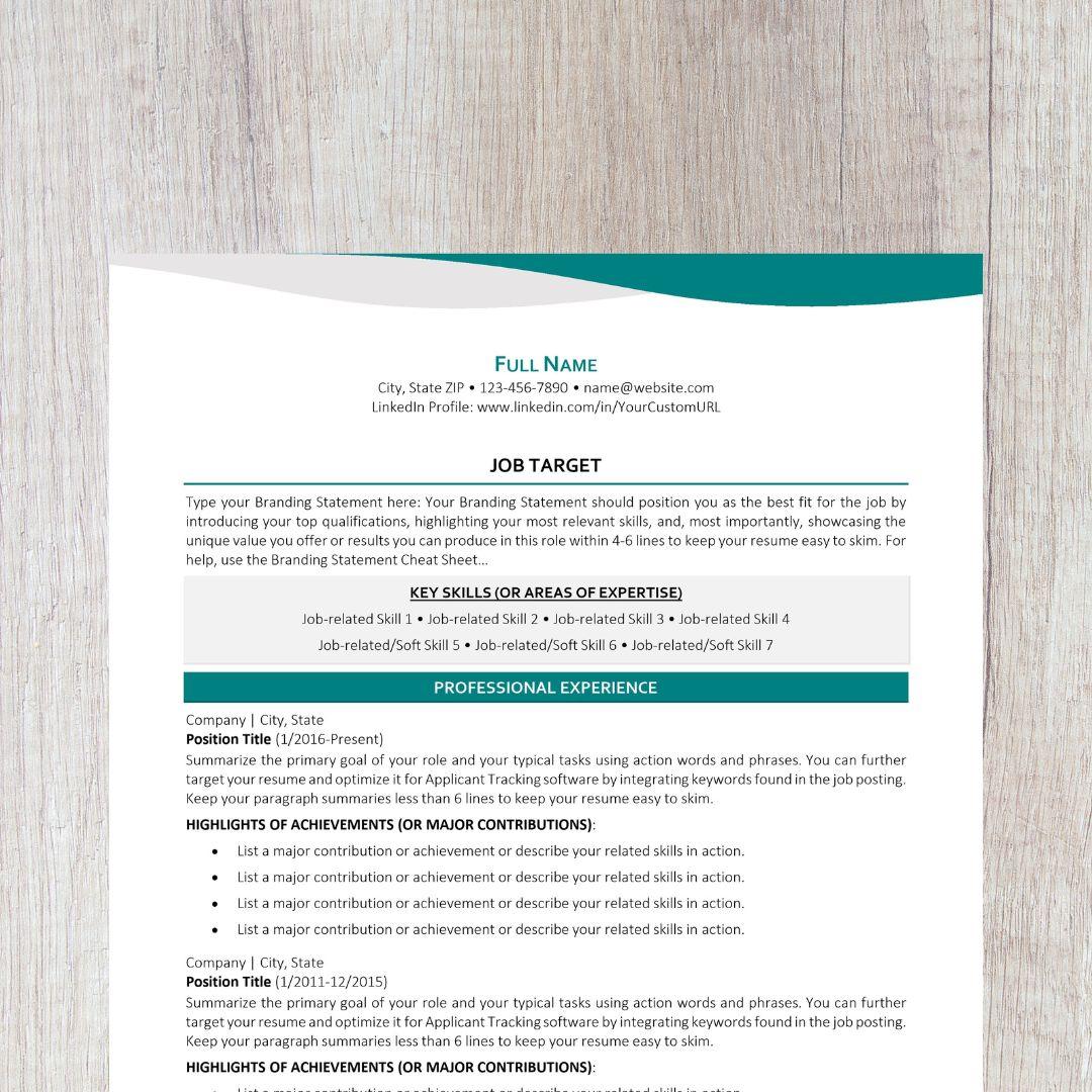 Bend Resume Template - Teal Career Change Edition