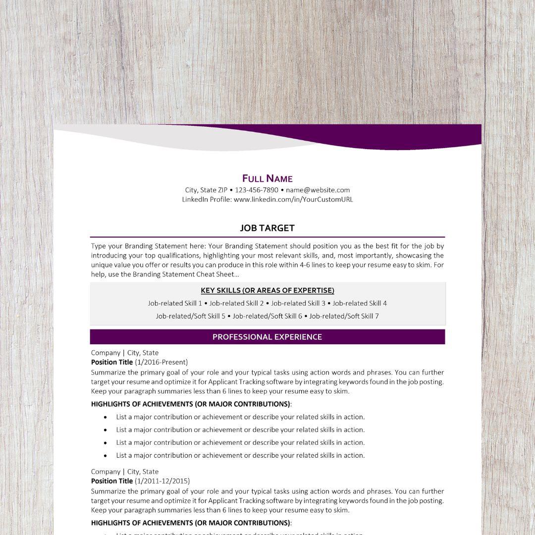 Bend Resume Template - Violet Career Change Edition