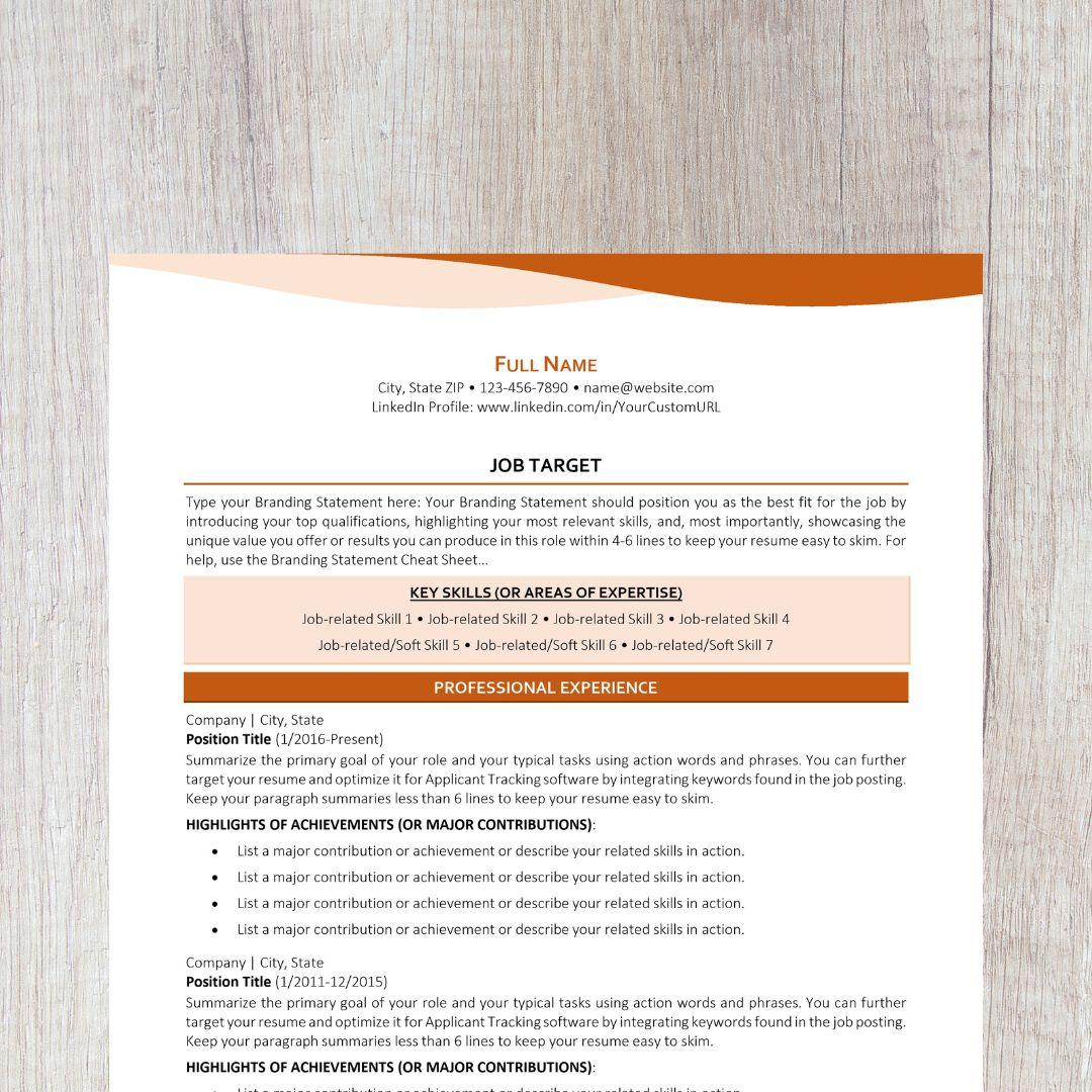 Bend Resume Template - Orange Career Change Edition
