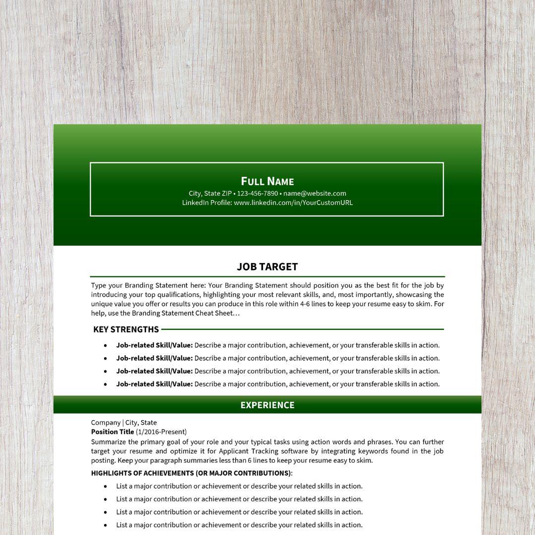 Bold Resume Template - Dark Green Career Change Edition
