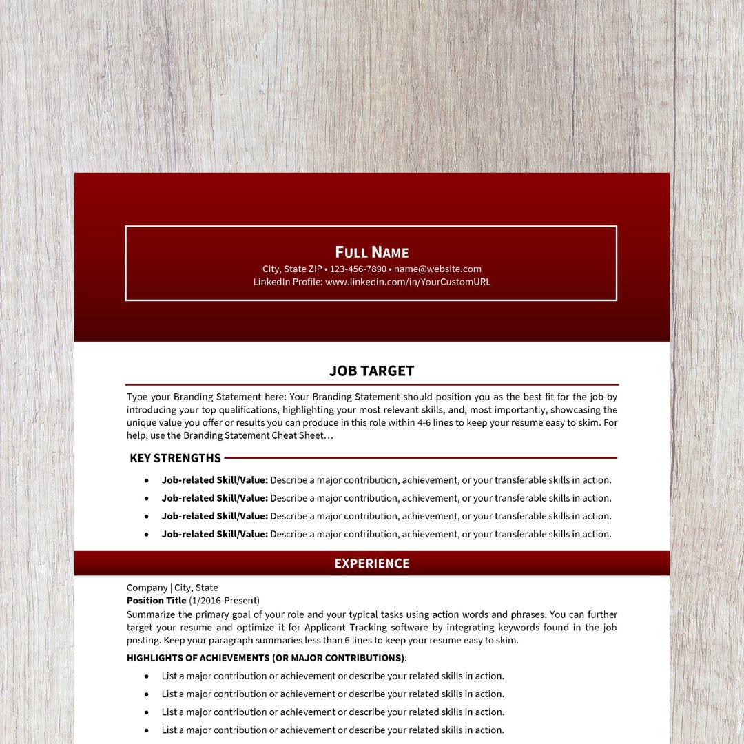 Bold Resume Template - Dark Red Career Change Edition