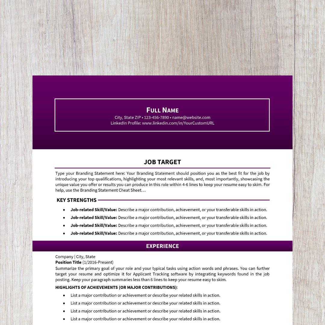 Bold Resume Template - Violet Career Change Edition