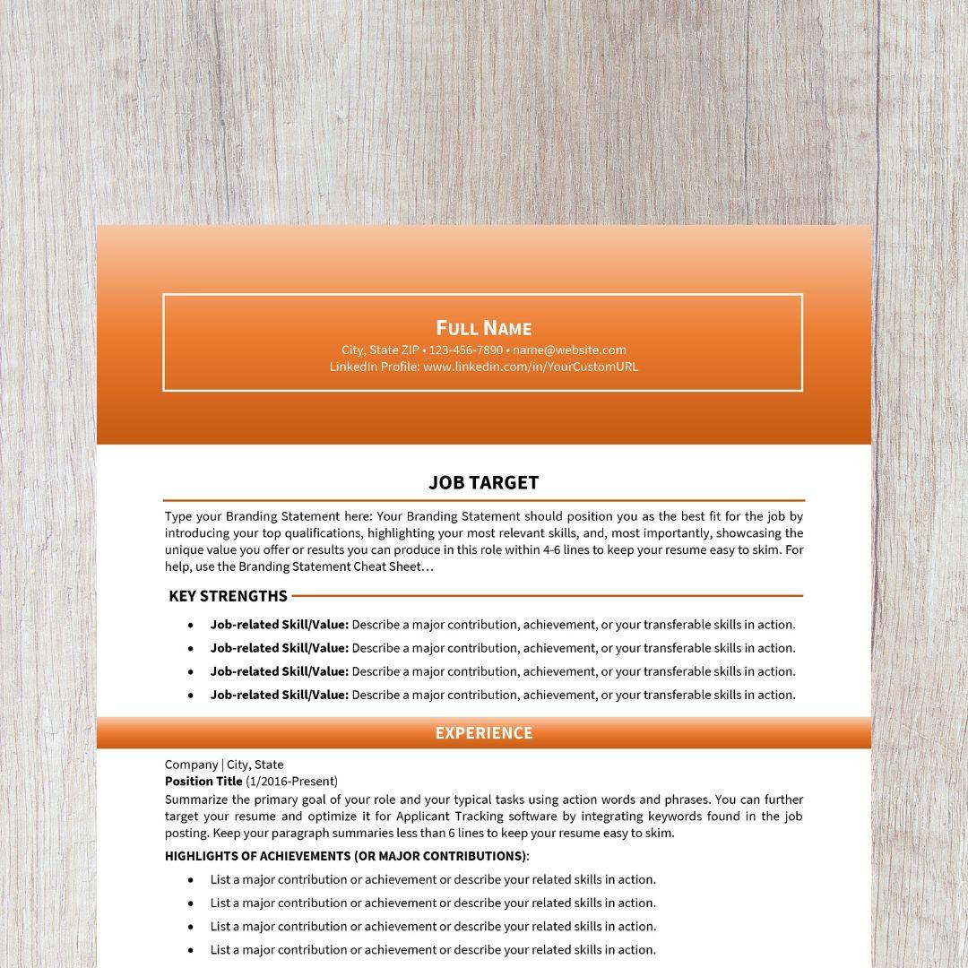 Bold Resume Template - Orange Career Change Edition
