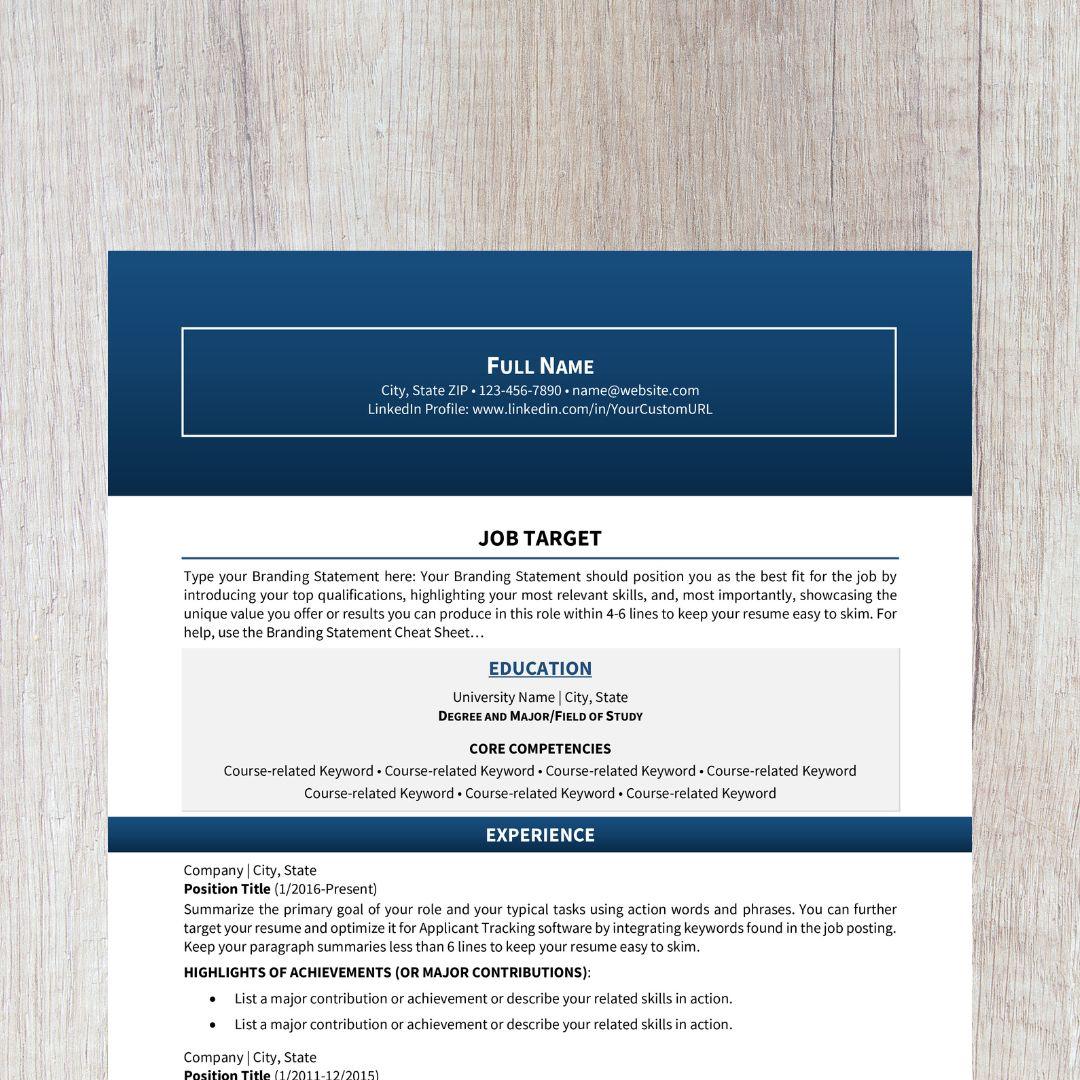 Bold Resume Template - Dark Blue College Edition