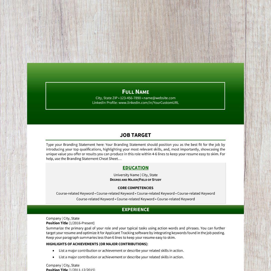 Bold Resume Template - Dark Green College Edition