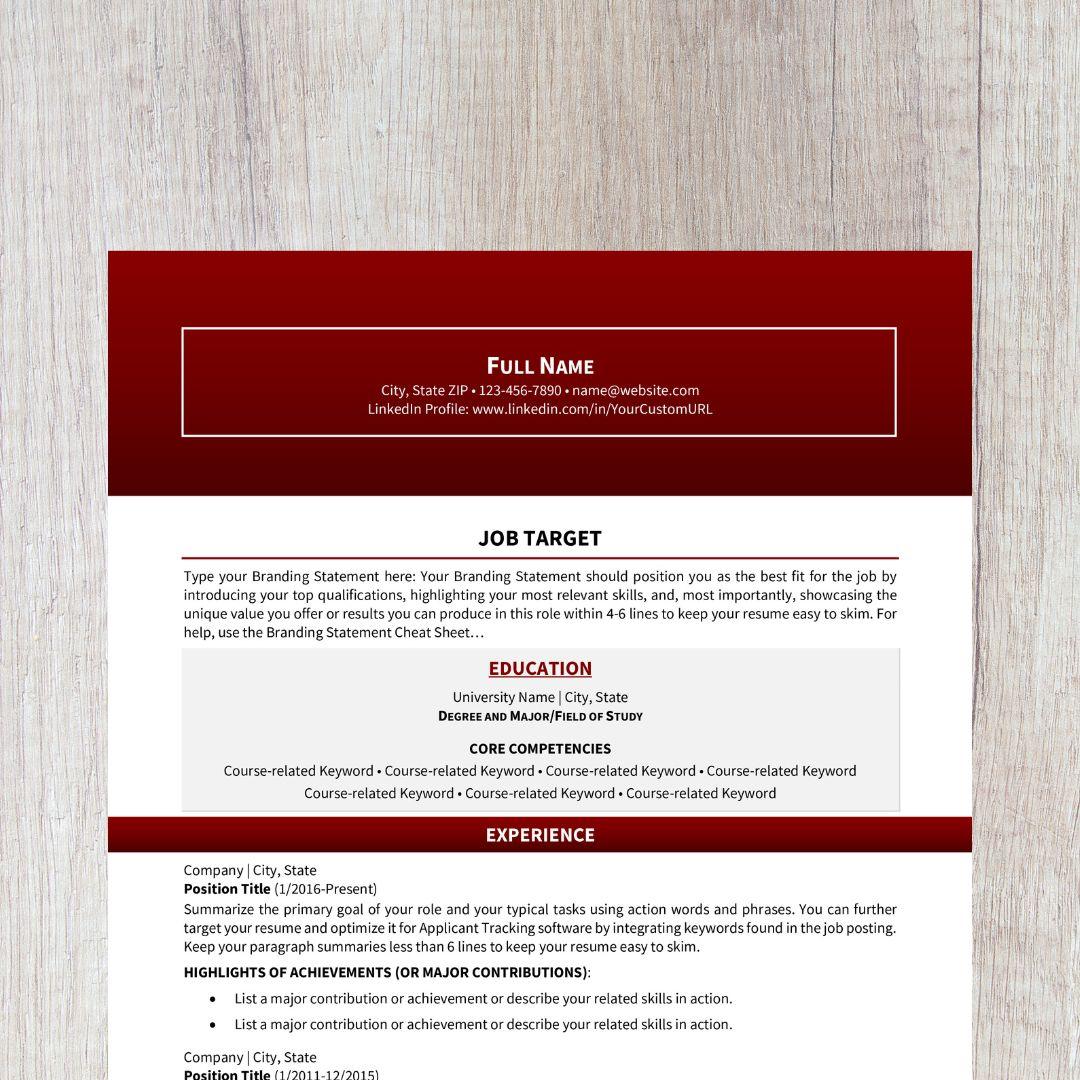 Bold Resume Template - Dark Red College Edition