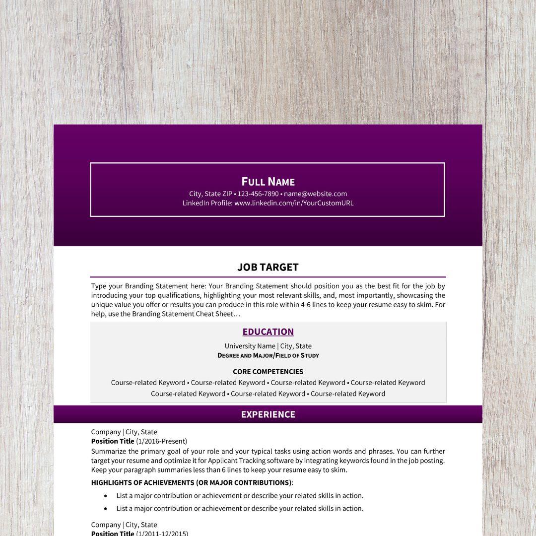 Bold Resume Template - Violet College Edition