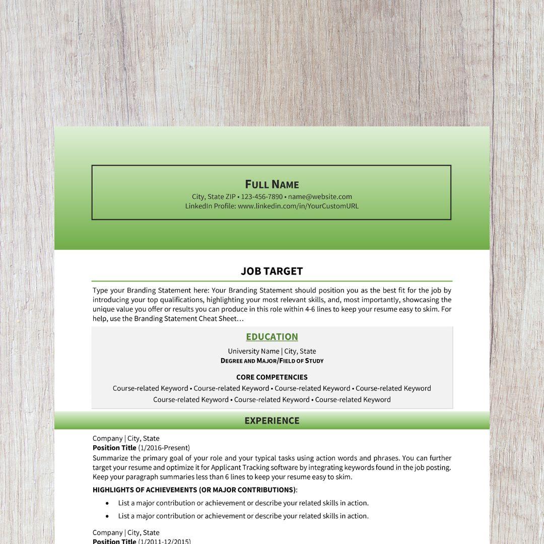 Bold Resume Template - Light Green College Edition
