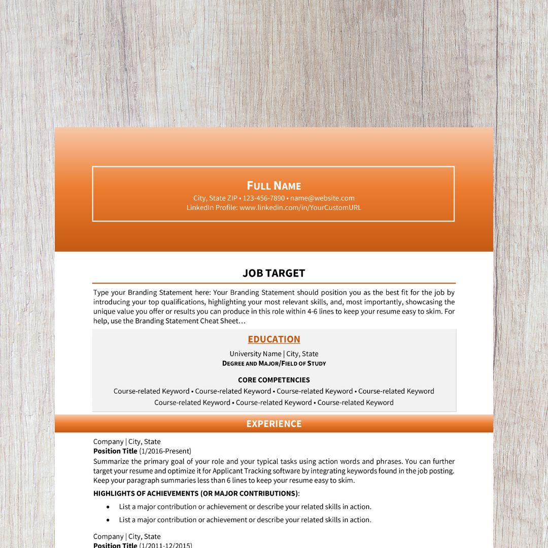 Bold Resume Template - Orange College Edition