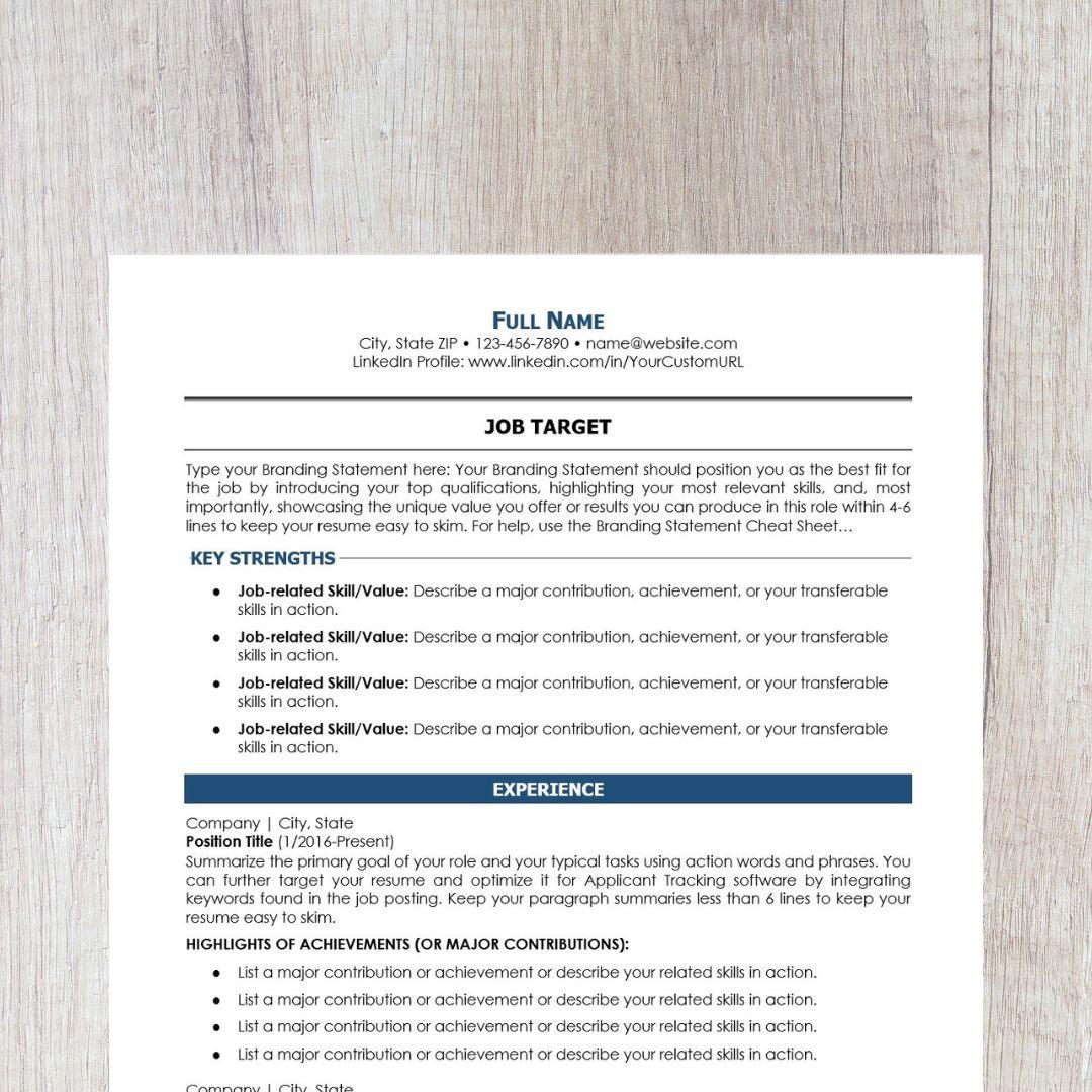 Minimalist Resume Template - Dark Blue Career Change Edition
