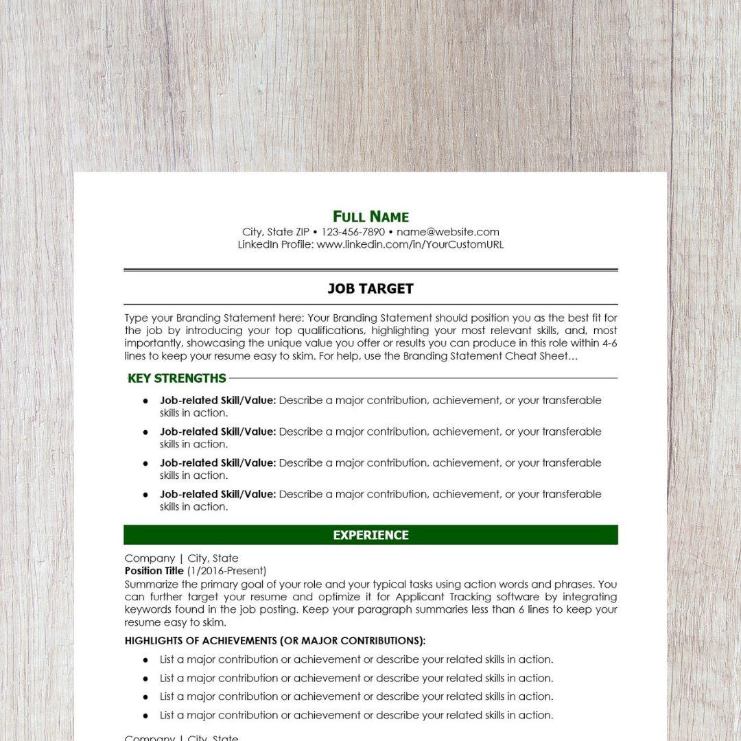 Minimalist Resume Template - Dark Green Career Change Edition