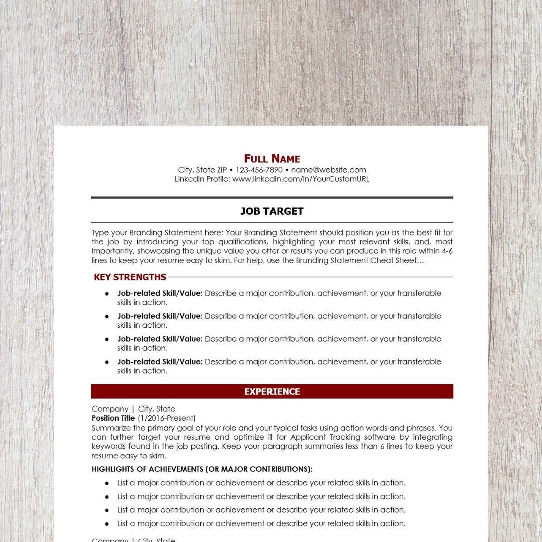 Minimalist Resume Template - Dark Red Career Change Edition