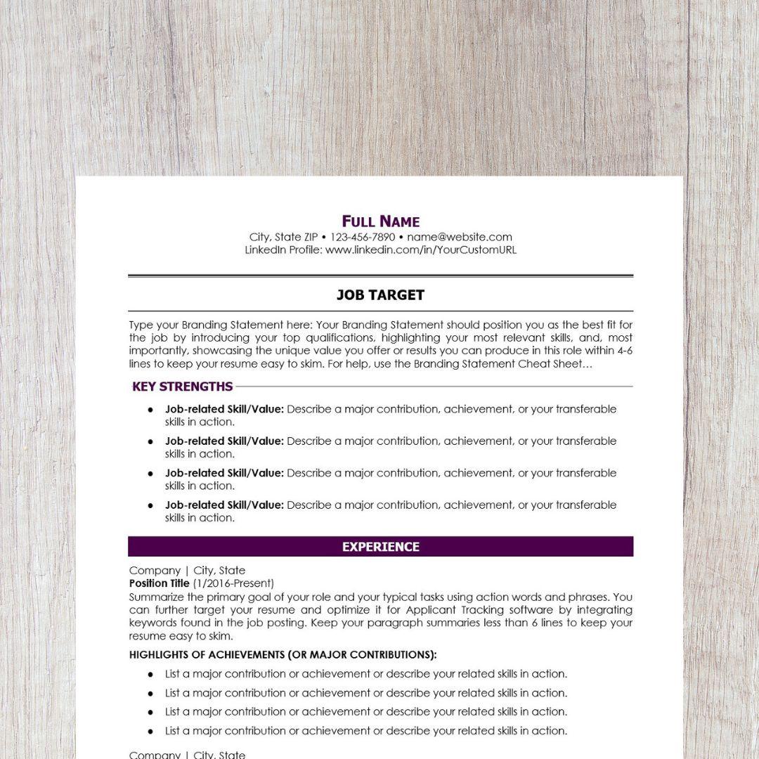 Minimalist Resume Template - Violet Career Change Edition