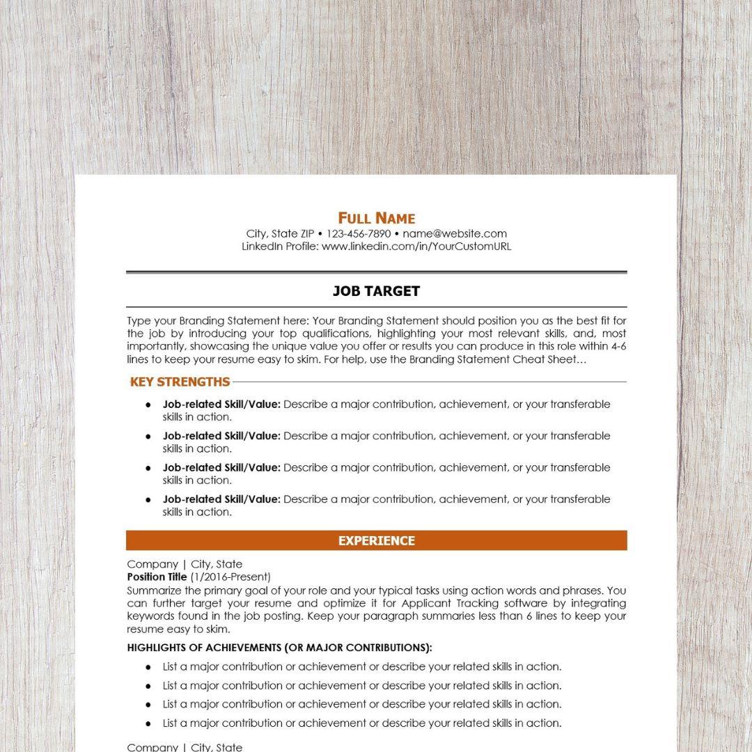 Minimalist Resume Template - Orange Career Change Edition