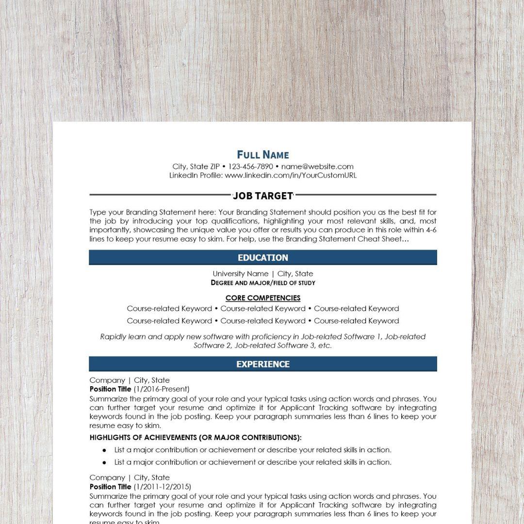 Minimalist Resume Template - Dark Blue College Edition