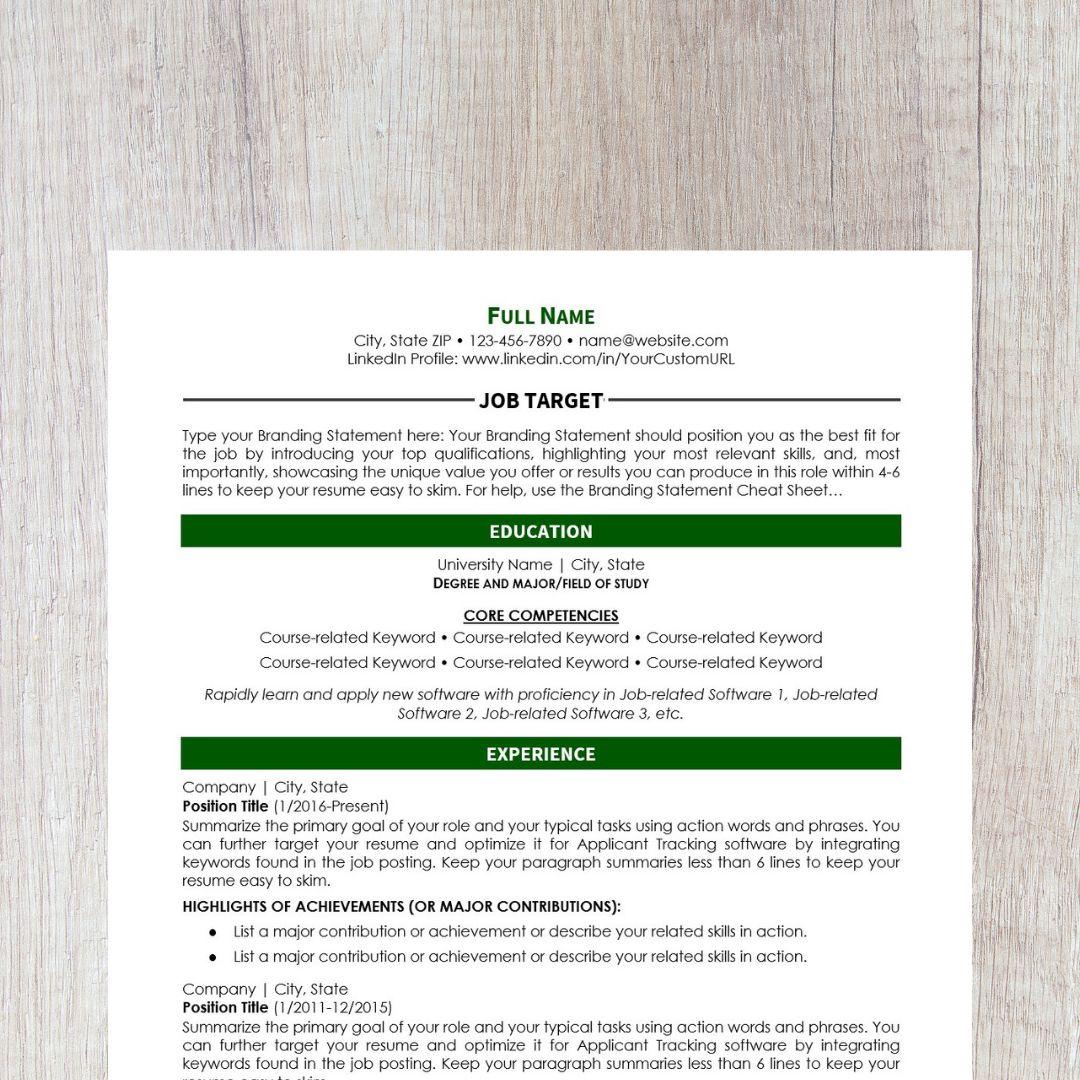 Minimalist Resume Template - Dark Green College Edition