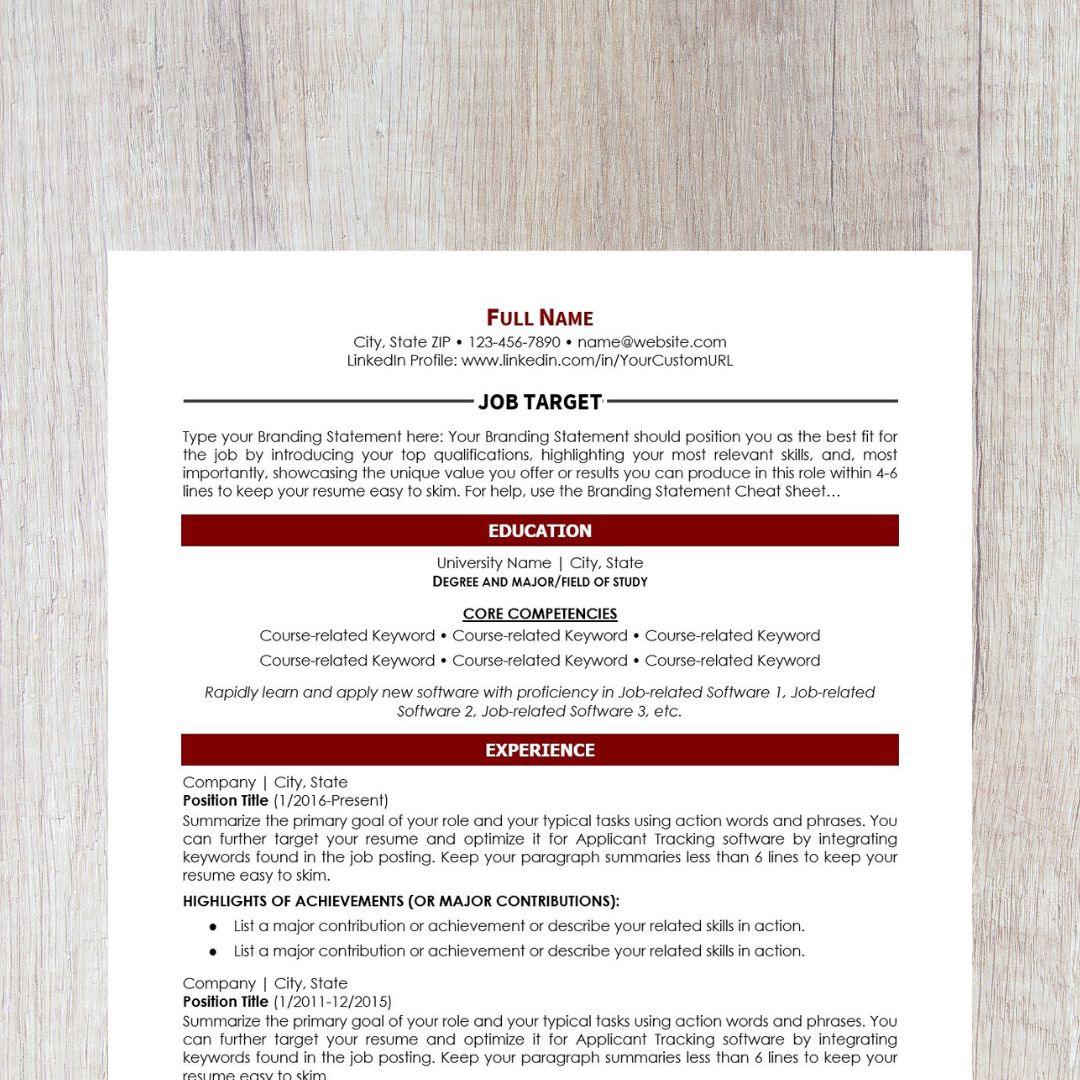 Minimalist Resume Template - Dark Red College Edition
