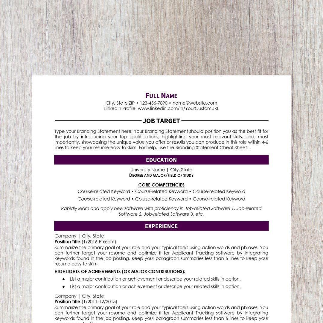 Minimalist Resume Template - Violet College Edition