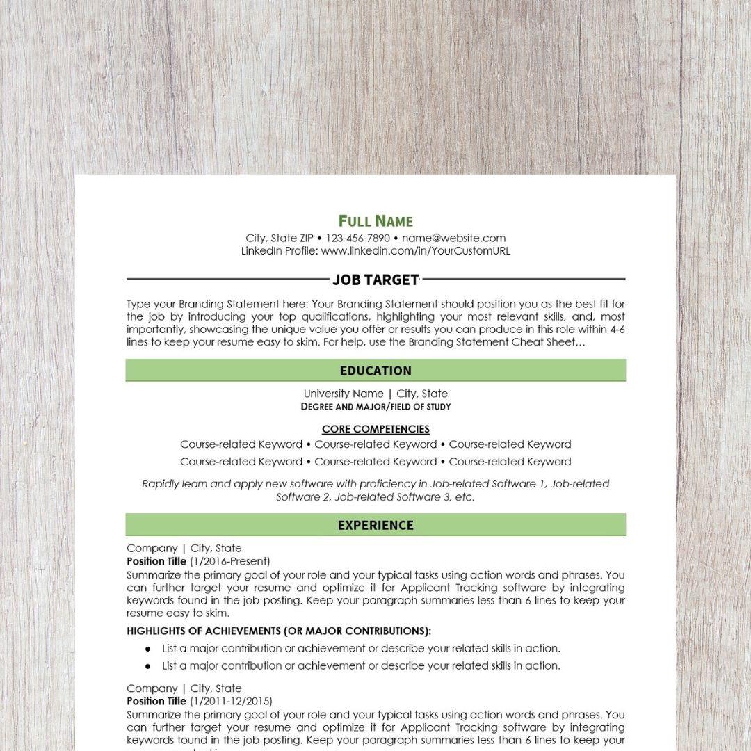 Minimalist Resume Template - Light Green College Edition