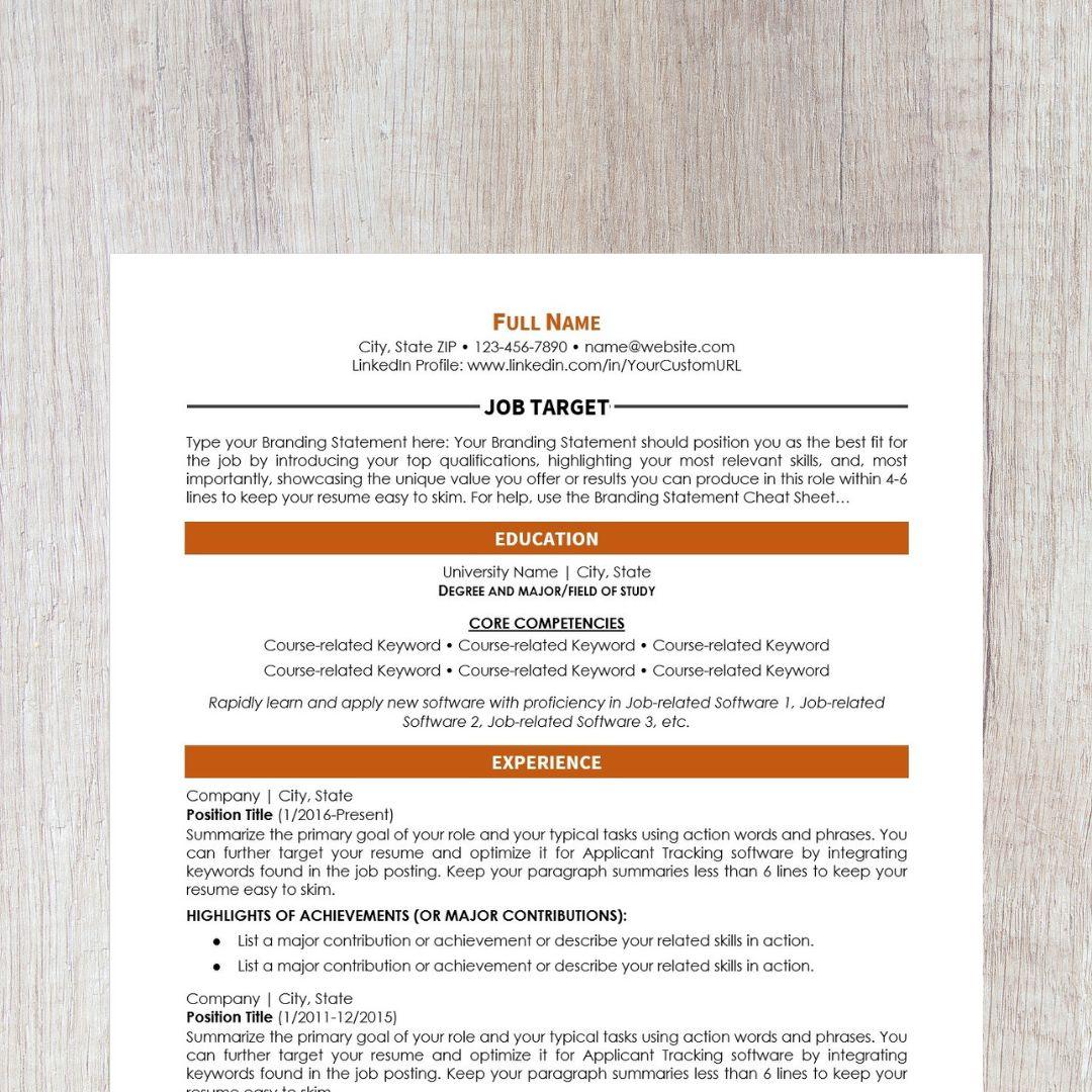 Minimalist Resume Template - Orange College Edition