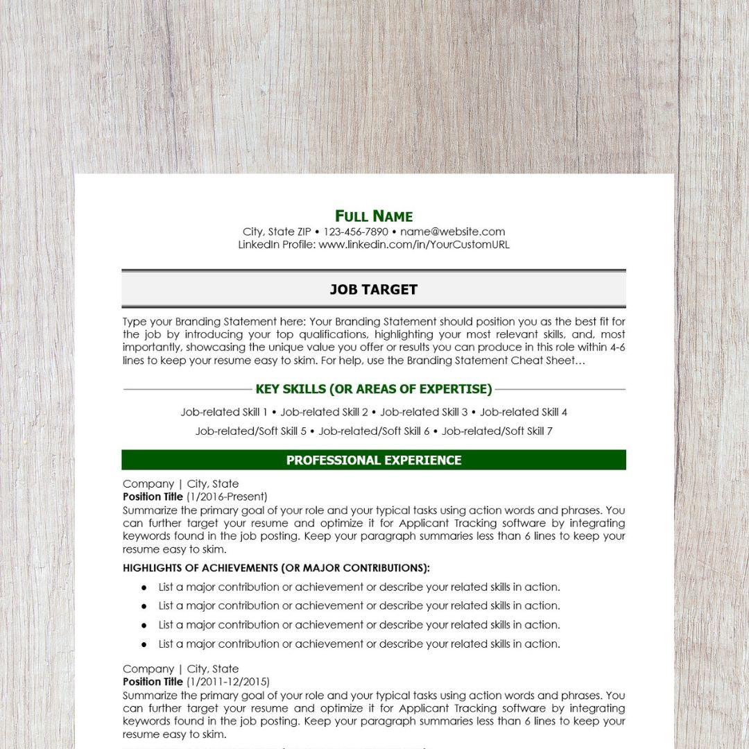 Minimalist Resume Template - Dark Green