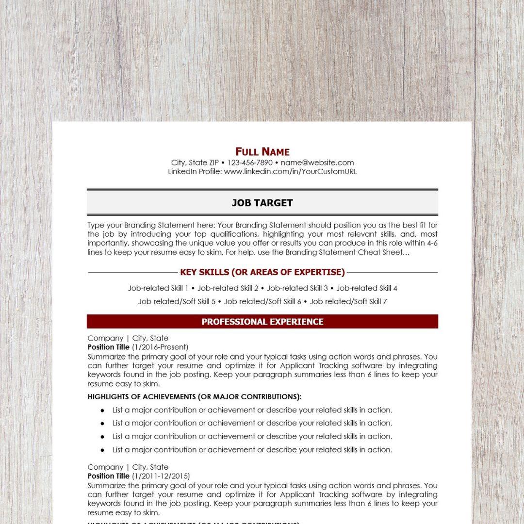 Minimalist Resume Template - Dark Red