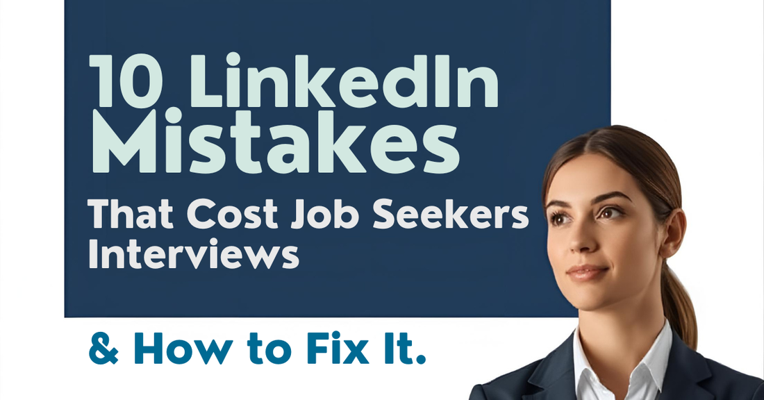 Facebook ad graphic 913 for an article titled 10 LinkedIn Mistakes That Cost Job Seekers Interviews (How to Fix It)
