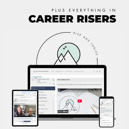 Career development platform with devices displaying different features on a light gray background.