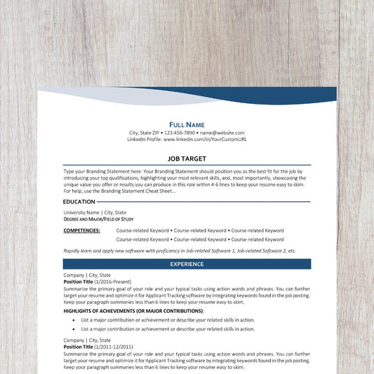 Bend Resume Template - Dark Blue 